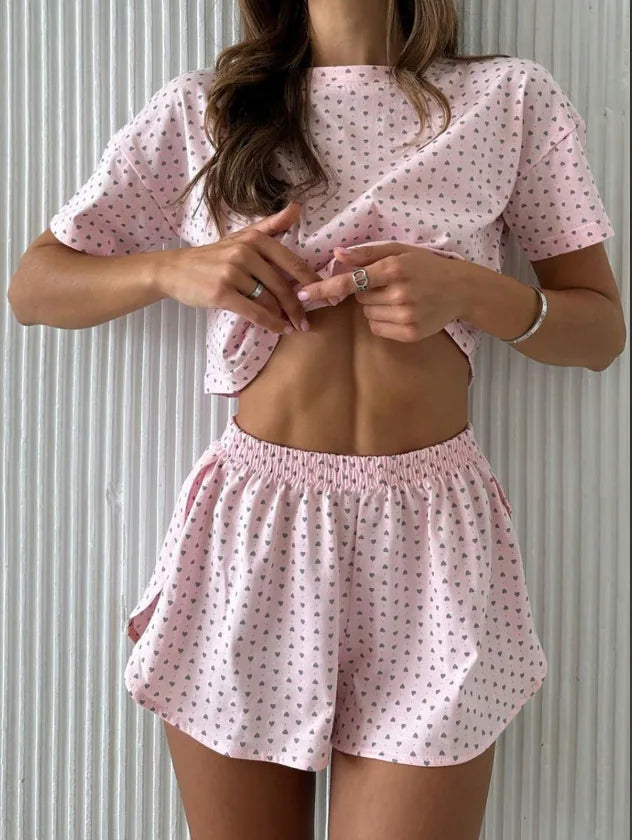 Women's Striped Pajamas Set, Short Sleeved T-shirt And Shorts, Women's Pajamas 2-piece Set, Home Casual Loose Fit