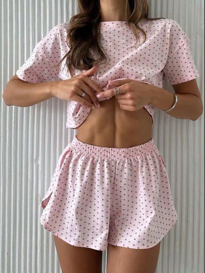 Women's Striped Pajamas Set, Short Sleeved T-shirt And Shorts, Women's Pajamas 2-piece Set, Home Casual Loose Fit